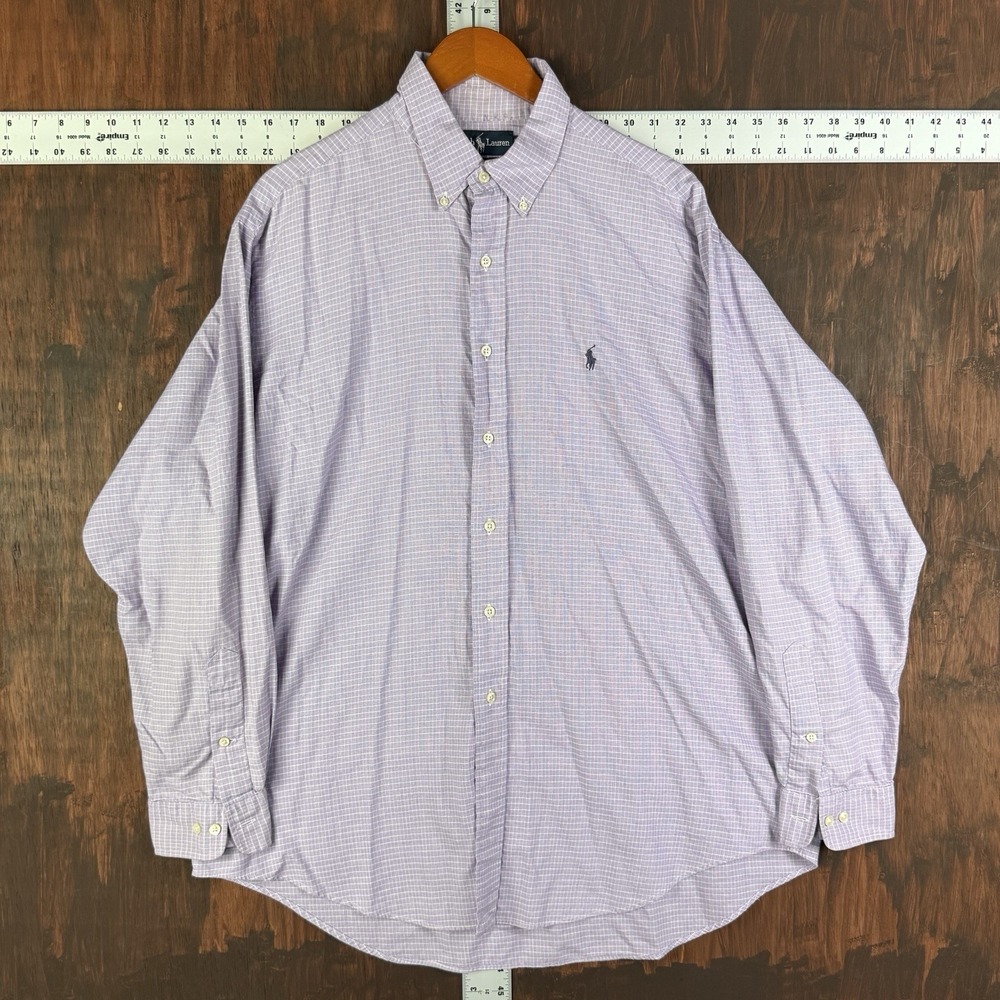Ralph Lauren Yarmouth Purple White Plaid Long Sleeve Button Down Men's XL EUC‎
